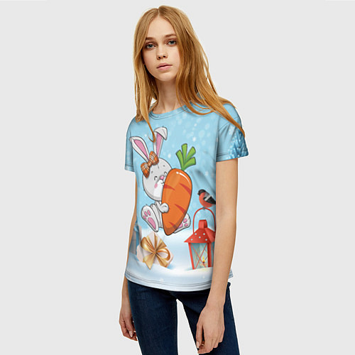 Женская футболка Заяц с большой морковкой / 3D-принт – фото 3