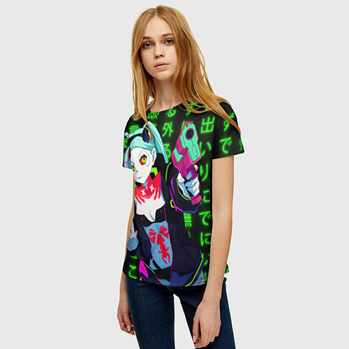 Женская футболка Неоновые иероглифы - Ребекка / 3D-принт – фото 3