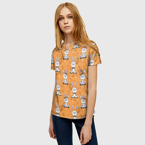 Женская футболка Паттерн из зайчиков / 3D-принт – фото 3