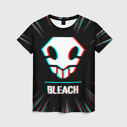 Футболка женская Символ Bleach в стиле glitch на темном фоне, цвет: 3D-принт