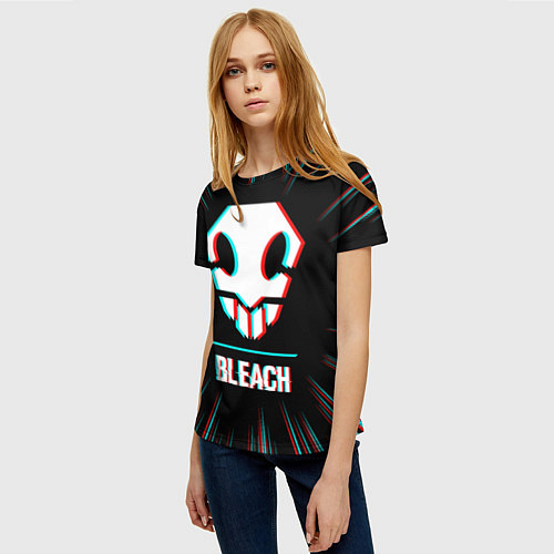Женская футболка Символ Bleach в стиле glitch на темном фоне / 3D-принт – фото 3