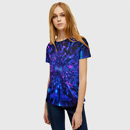 Женская футболка Киберпанк синий неоновый тоннель / 3D-принт – фото 3