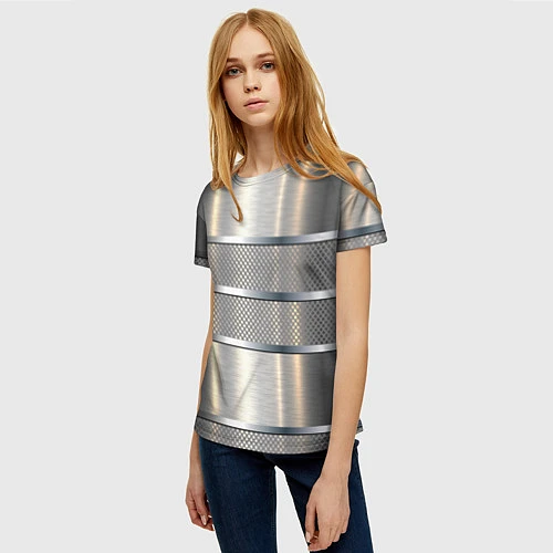 Женская футболка Металлические полосы - текстура алюминия / 3D-принт – фото 3