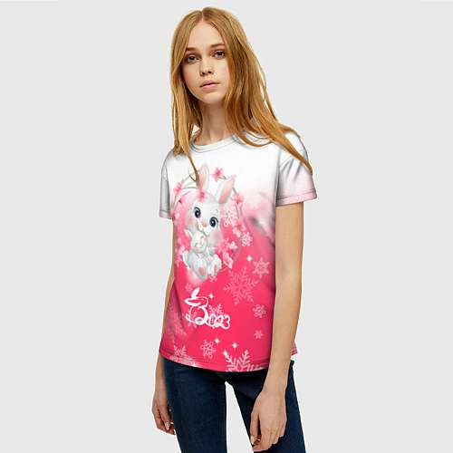 Женская футболка Зайка в венке 2023 / 3D-принт – фото 3