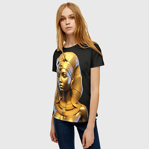 Женская футболка Нейросеть - золотая египетская богиня / 3D-принт – фото 3