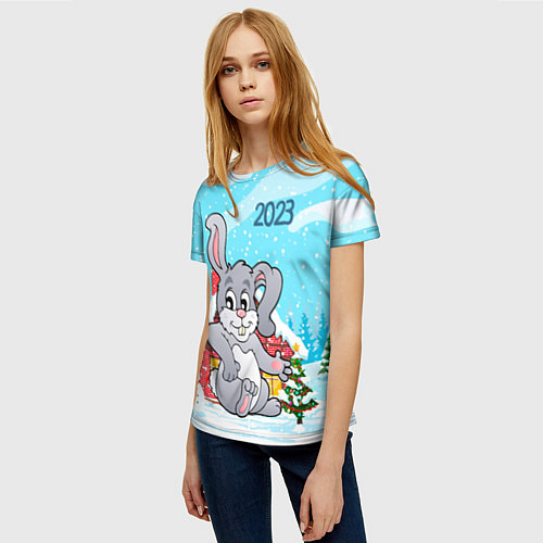Женская футболка Кролик 2023 новый год / 3D-принт – фото 3
