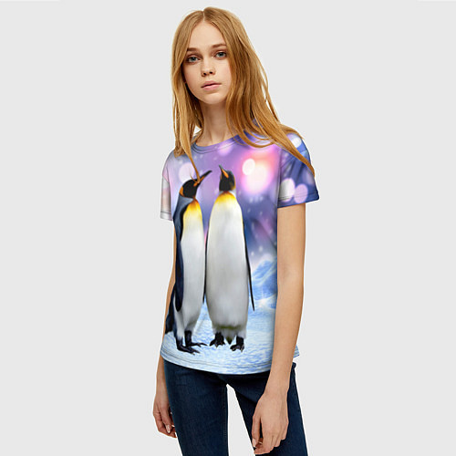Женская футболка Пингвины на снегу / 3D-принт – фото 3