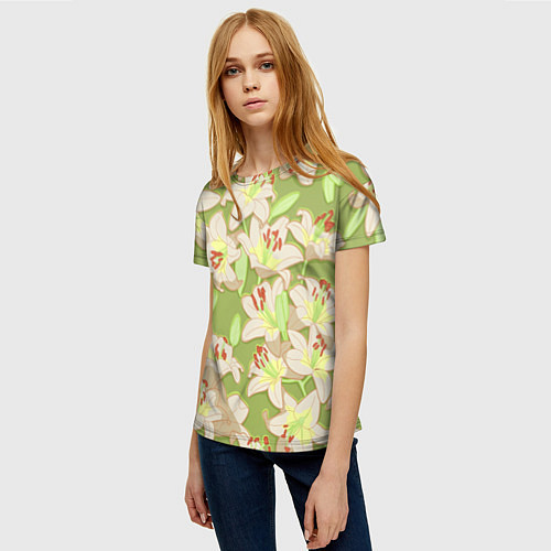 Женская футболка Нежные цветы - лилии: цветной паттерн / 3D-принт – фото 3