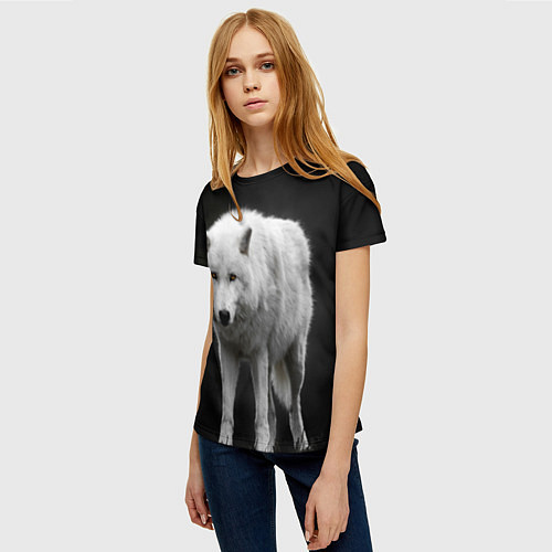Женская футболка Белый волк на темном фоне / 3D-принт – фото 3