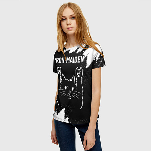 Женская футболка Группа Iron Maiden и рок кот / 3D-принт – фото 3