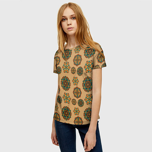 Женская футболка Мандалы на бежевом фоне / 3D-принт – фото 3