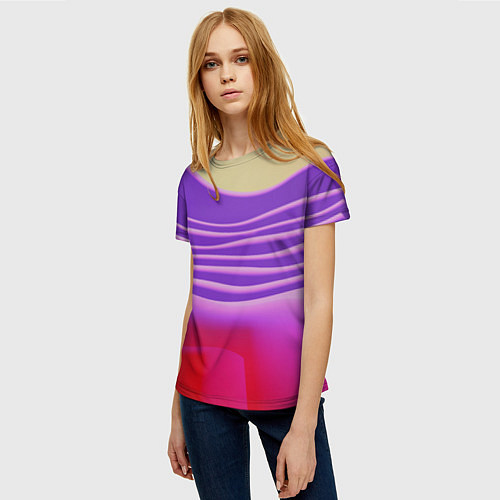 Женская футболка Волнообразные листы разных цветов / 3D-принт – фото 3