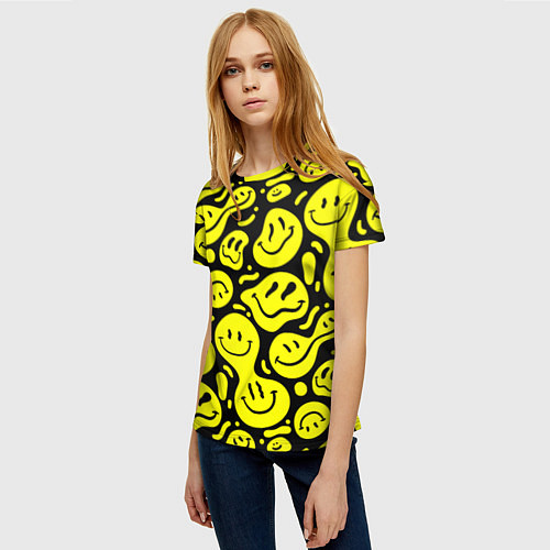 Женская футболка Кислотный желтый смайлик / 3D-принт – фото 3