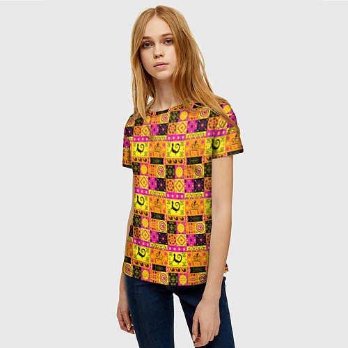 Женская футболка Colored patterned ornament / 3D-принт – фото 3