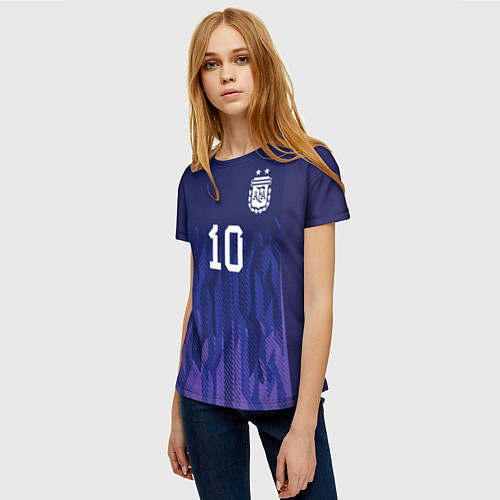 Женская футболка Месси Аргентина ЧМ 2022 выездная / 3D-принт – фото 3