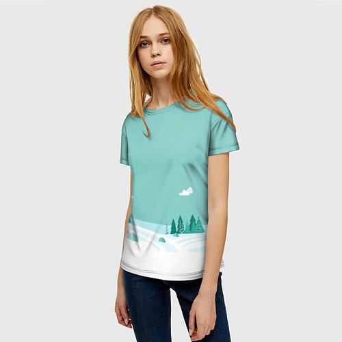 Женская футболка Бирюзовый зимний лес / 3D-принт – фото 3