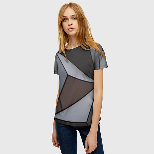 Женская футболка Металлическая геометрическая броня / 3D-принт – фото 3
