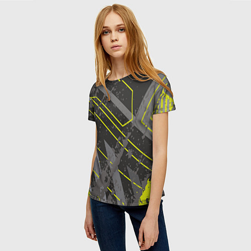 Женская футболка Серо-зеленая абстракция / 3D-принт – фото 3