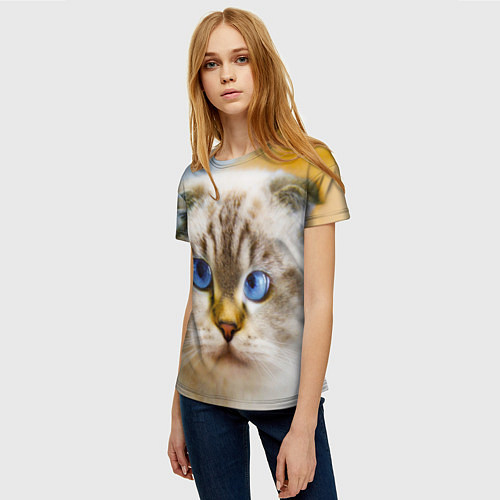 Женская футболка Кошка породы шотландская вислоухая косоглазая / 3D-принт – фото 3