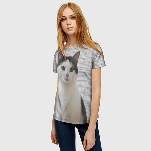 Женская футболка Задумчивый котик / 3D-принт – фото 3