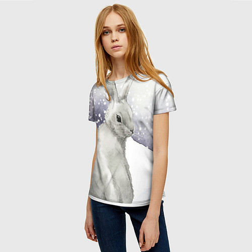 Женская футболка Милый кролик на снегу / 3D-принт – фото 3