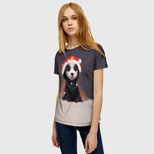 Женская футболка Пёсель - панда в колпаке / 3D-принт – фото 3