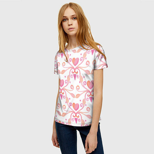 Женская футболка Винтажные сердечки / 3D-принт – фото 3
