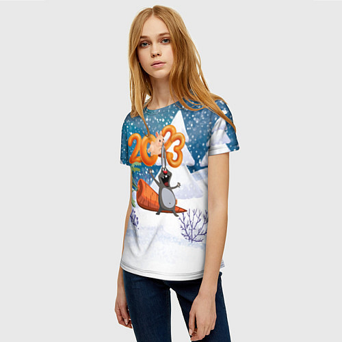 Женская футболка 2023 заяц с большой морковкой / 3D-принт – фото 3