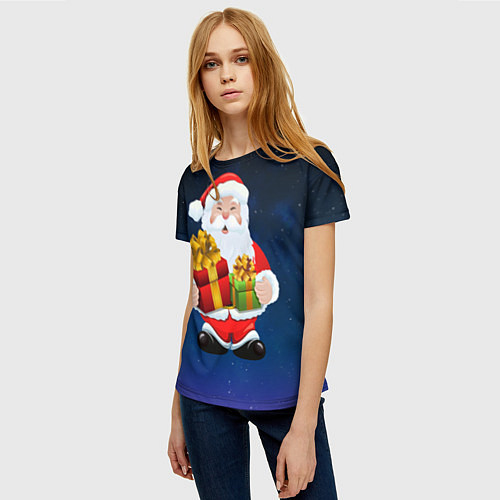 Женская футболка Санта Клаус с двумя подарками / 3D-принт – фото 3