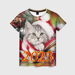 Футболка женская Котенок в новогодней шапочке, цвет: 3D-принт