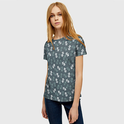 Женская футболка Череп и кости штрихованные / 3D-принт – фото 3