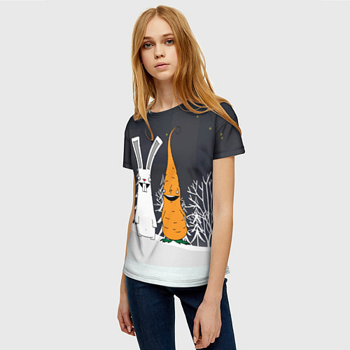 Женская футболка Заяц и морковка / 3D-принт – фото 3