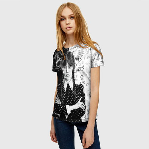 Женская футболка Уэнсдей: Черное/Белое / 3D-принт – фото 3