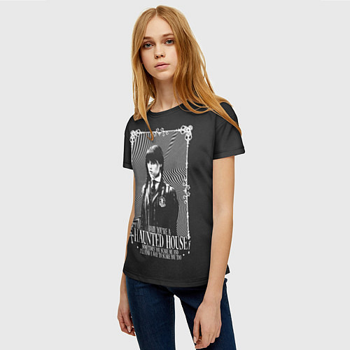 Женская футболка Суровая Уэнсдэй / 3D-принт – фото 3