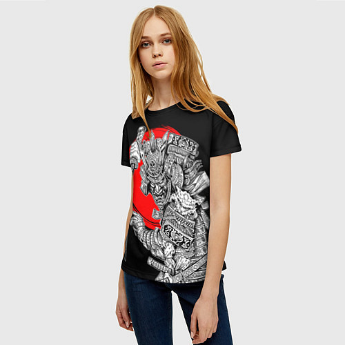 Женская футболка Самурай с мечом на черном фоне / 3D-принт – фото 3