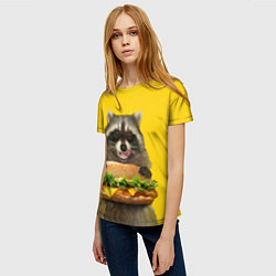 Футболка женская Голодный енот с бургером, цвет: 3D-принт — фото 2