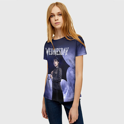 Женская футболка Уэнсдэй Аддамс с зонтиком / 3D-принт – фото 3