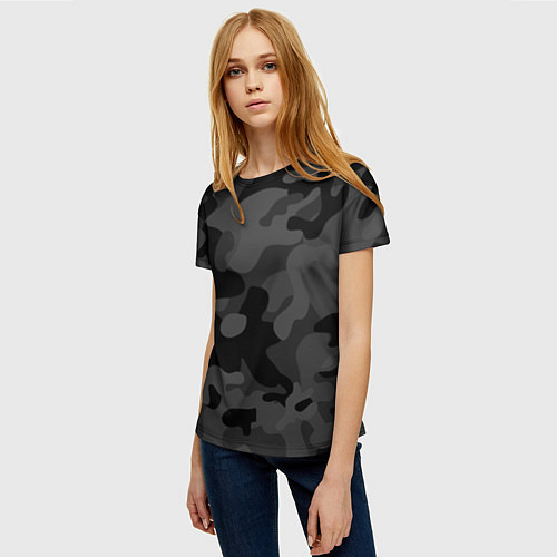 Женская футболка Черный ночной камуфляж / 3D-принт – фото 3