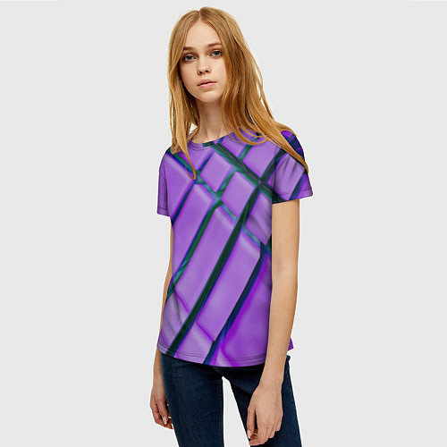 Женская футболка Фиолетовый фон и тёмные линии / 3D-принт – фото 3