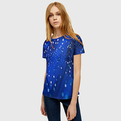 Женская футболка Белые пузыри на синем фоне / 3D-принт – фото 3