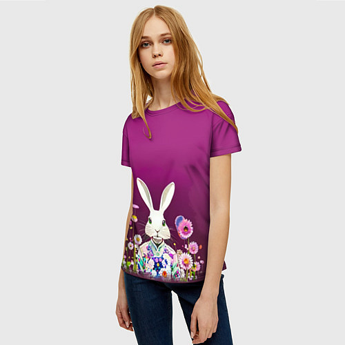 Женская футболка Кролик на винном фоне / 3D-принт – фото 3