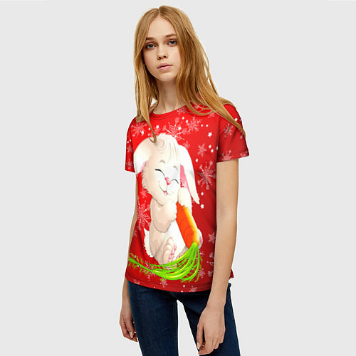 Женская футболка Весёлый кролик с морковкой / 3D-принт – фото 3
