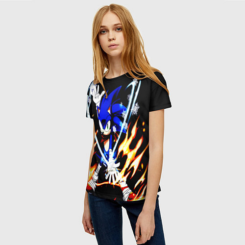 Женская футболка Соник и огонь / 3D-принт – фото 3