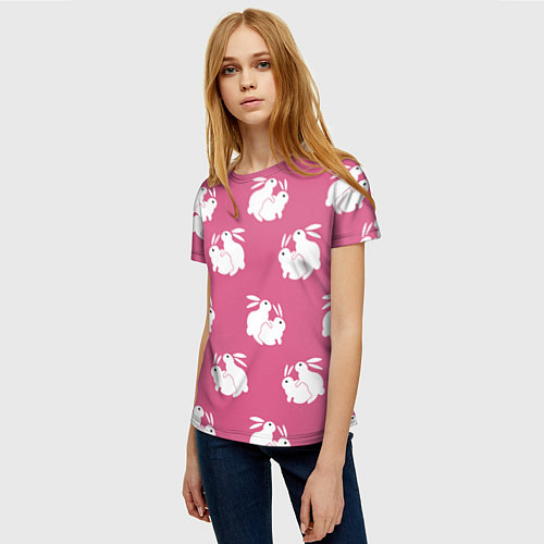 Женская футболка Сексуальные кролики на розовом / 3D-принт – фото 3