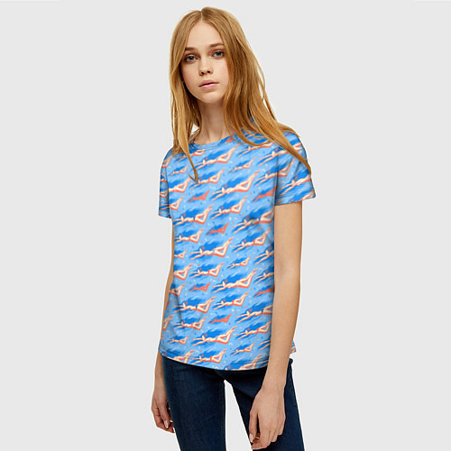 Женская футболка Плывущие девушки на голубом фоне / 3D-принт – фото 3