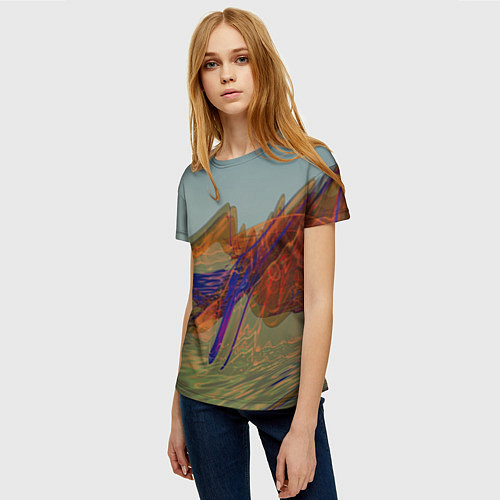 Женская футболка Волнообразные разноцветные музыкальные линии / 3D-принт – фото 3