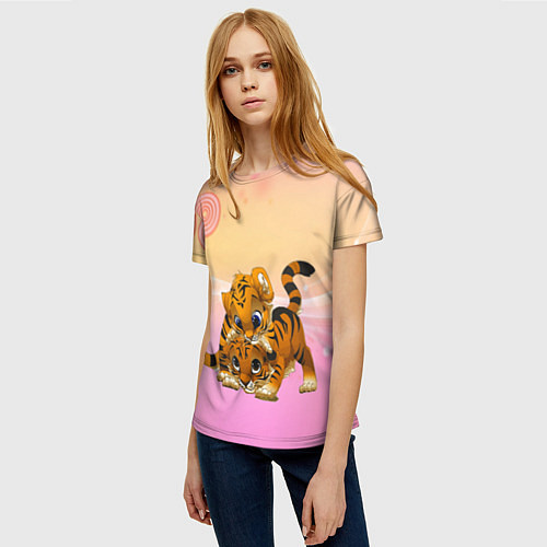 Женская футболка Несколько тигрят играют вместе / 3D-принт – фото 3