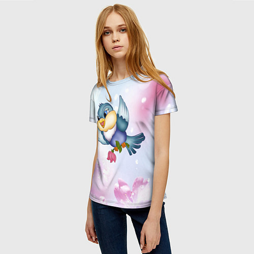 Женская футболка Птица летит с цветком в лапах / 3D-принт – фото 3