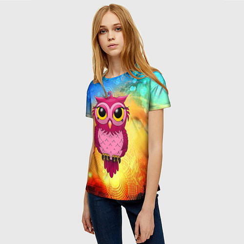 Женская футболка Малиновая сова на абстрактном фоне / 3D-принт – фото 3