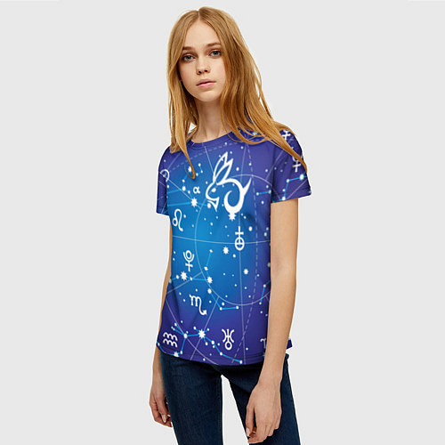 Женская футболка Кролик символ 2023 на карте звездного неба / 3D-принт – фото 3
